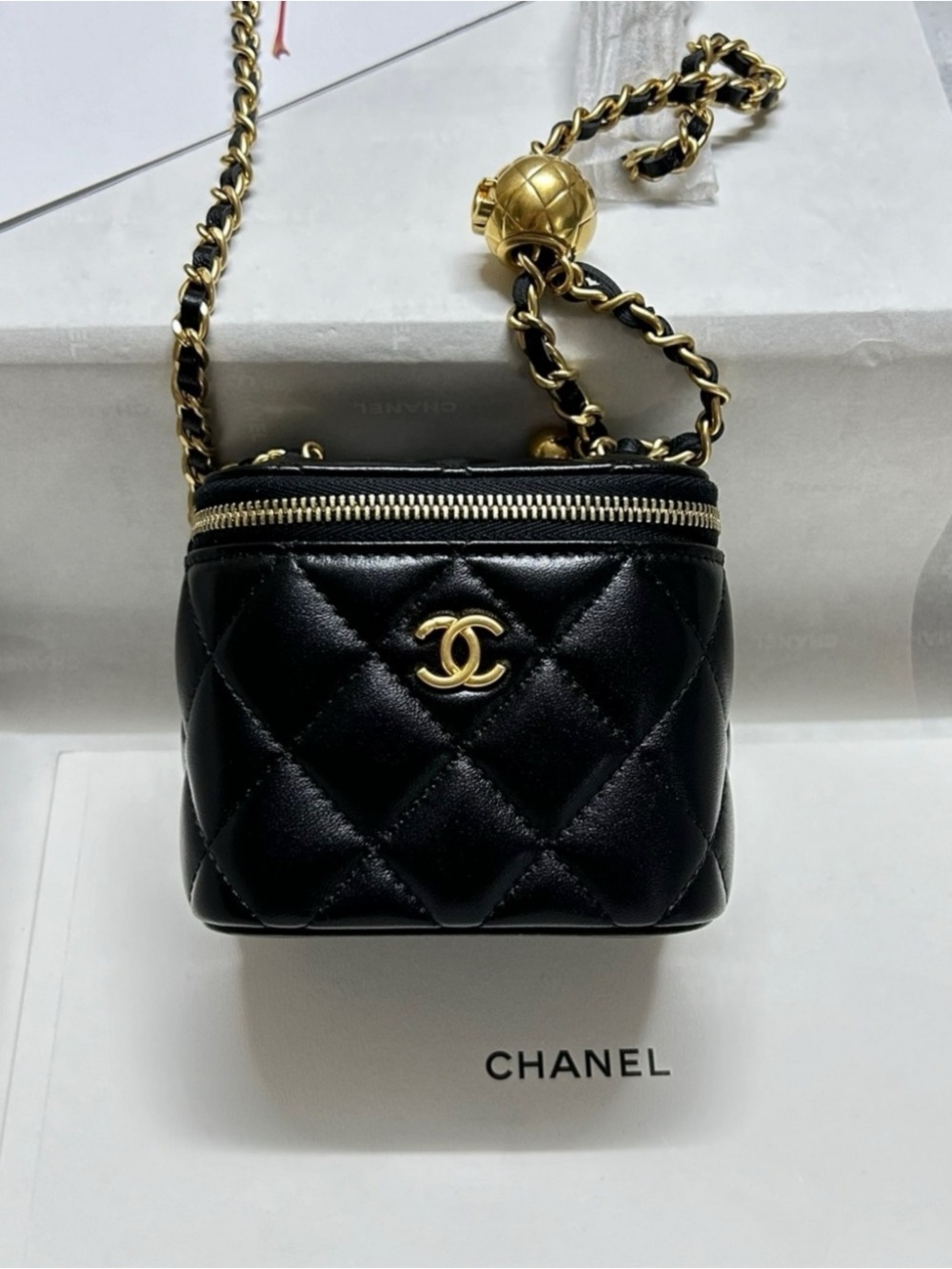 Chanel Black Quilted Mini Vanity Crossbody with Gold Hardware